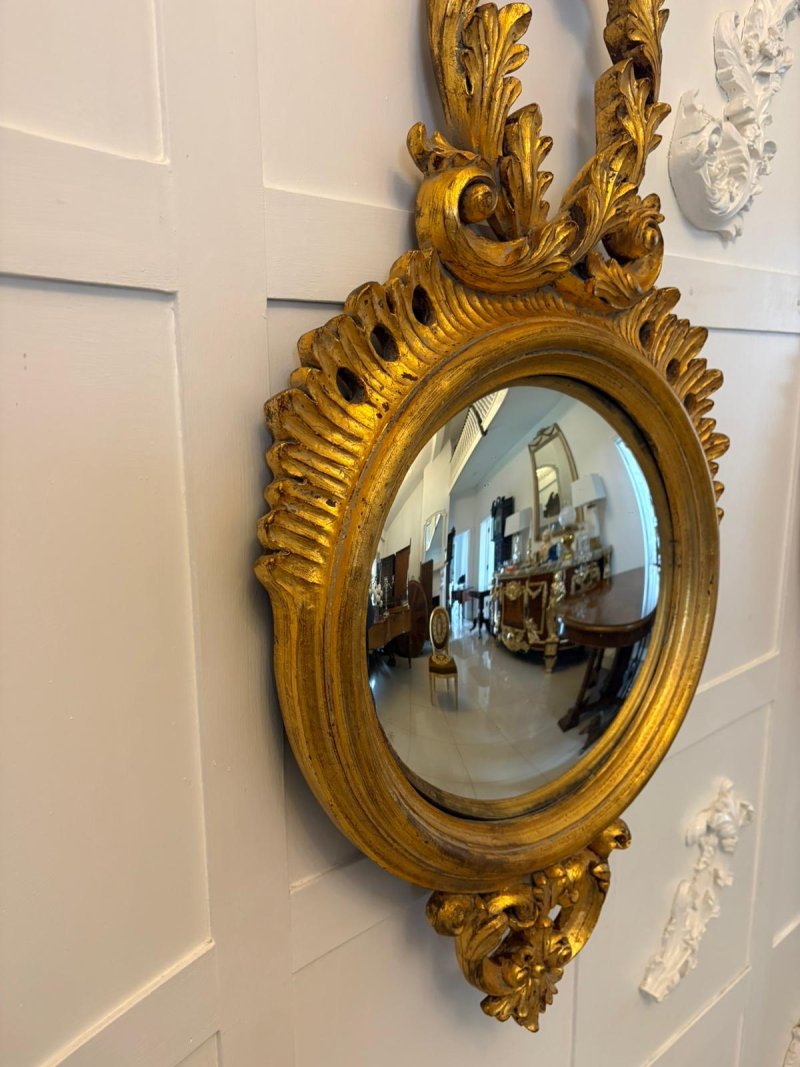 Antique Pair of Regency Style Giltwood Convex Girandole Wall Mirrors - Image 11